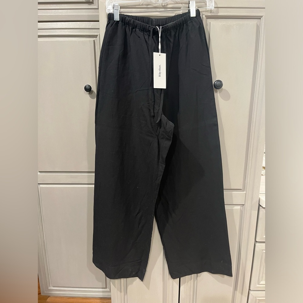 Rhythm Black Linen Wide Leg Pants
